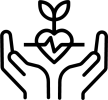 Picgtogramme de l'axe HESA (des mains, un coeur et une plante)